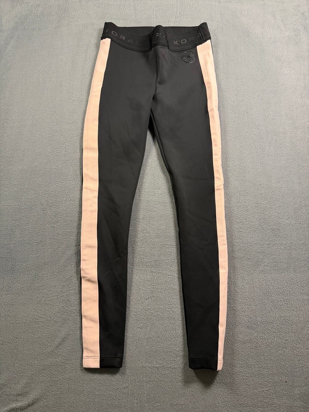 KORAL Rhys Side Stripe Leggings‎ Women Size Small Black Pink Logo Waistband